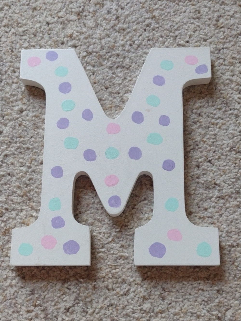 Wooden Letter M with Pastel Polka Dots